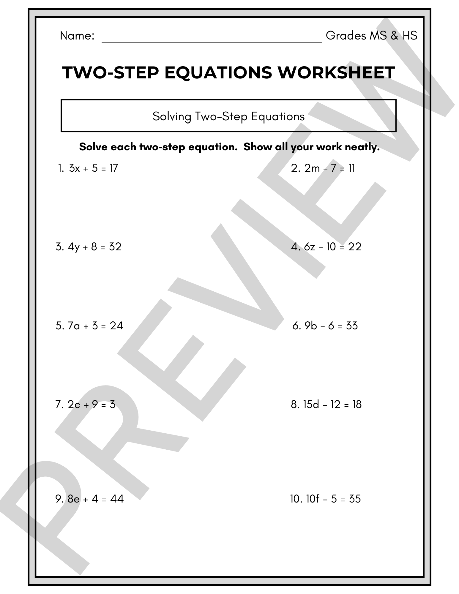 115 two step equation worksheets comprehensive and printable 34 jpg