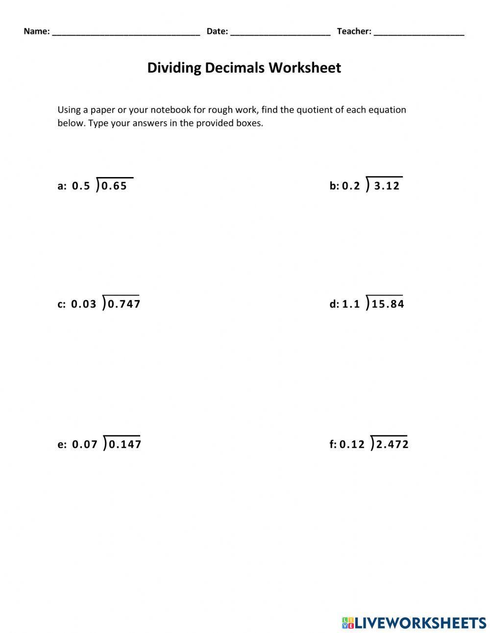 114 dividing decimals worksheets printable 5 jpg